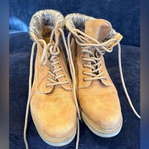 Tan Lace Up Ankle Boots with Knit Lining
